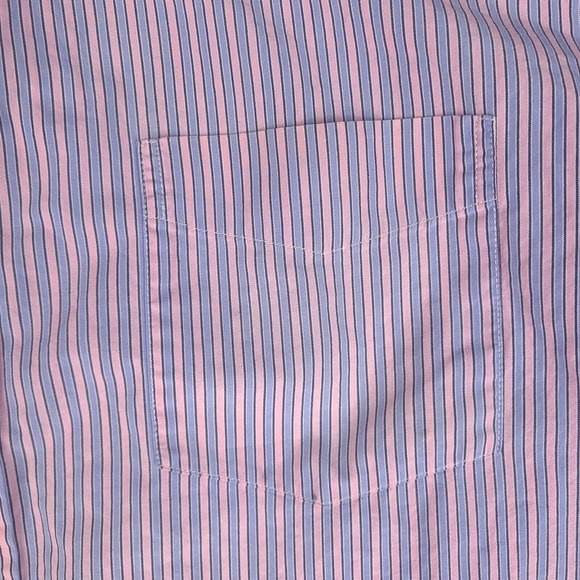 Tommy Hilfiger‎ Shirt Men's XL Pink Blue Short Sleeve Button Up Striped Trim Fit - Picture 3 of 14